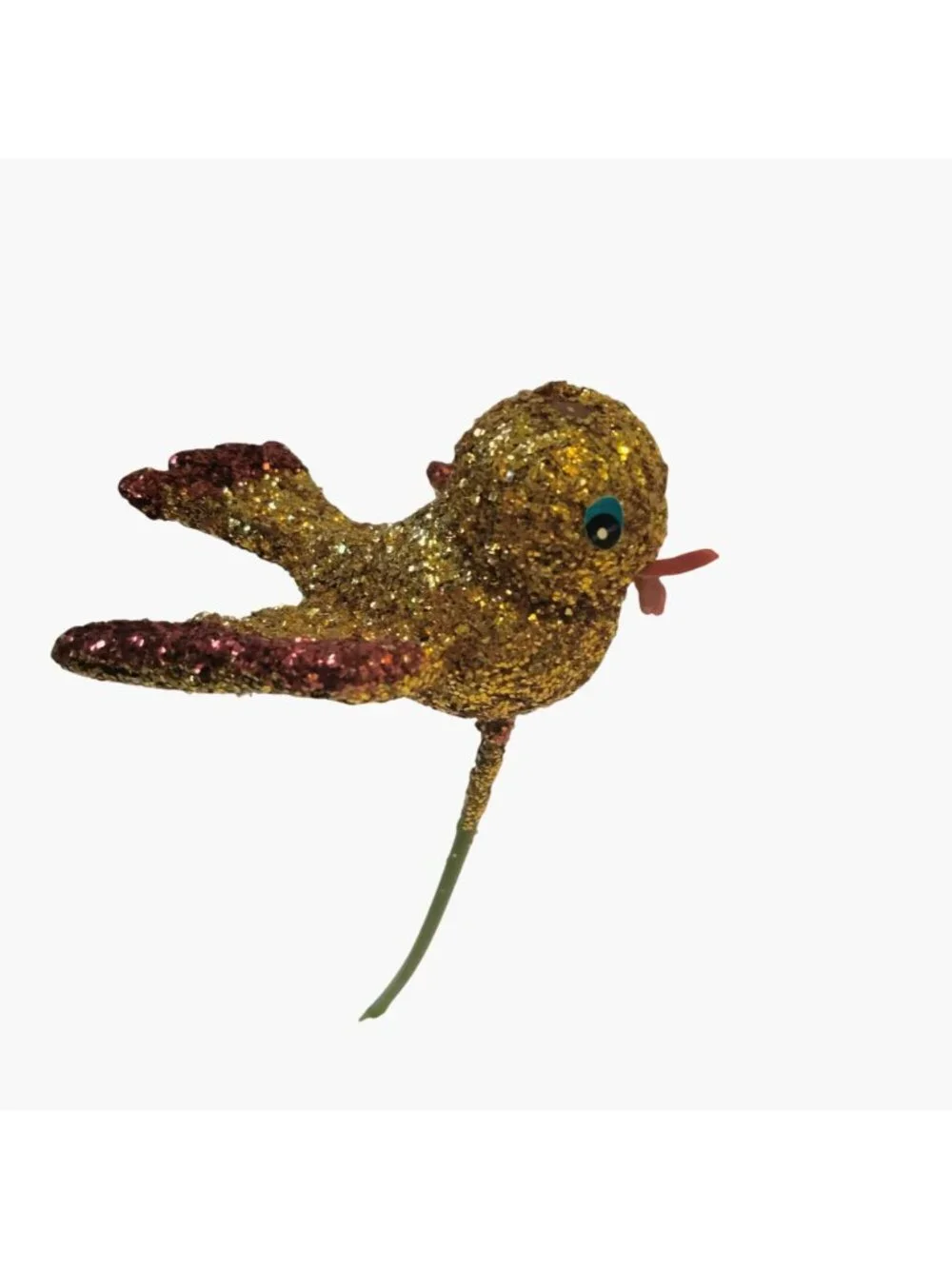Glitter Gold Bird Ornament Green Wire Stem Decoration Crafting Lot 4